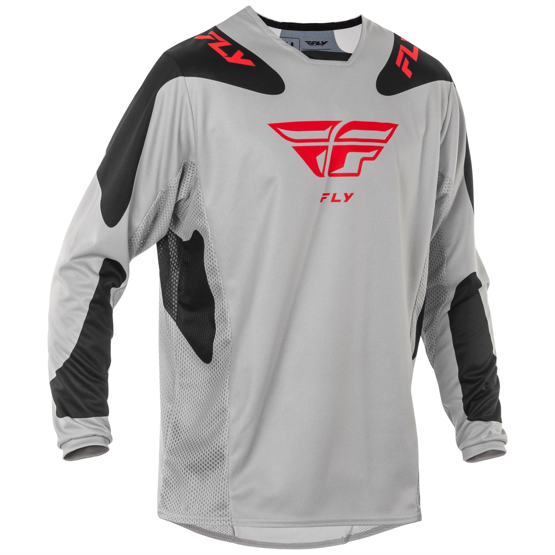 Fly Racing 2025 Kinetic Sym Motocross Jersey Light Grey Red Black